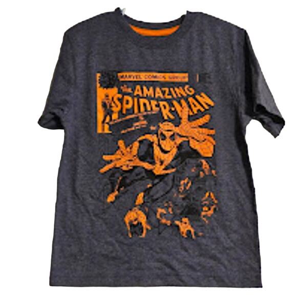 Kids Size 5/6 Marvel gray The Amazing Spiderman Marvel Comic group short sleeve - Picture 1 of 3
